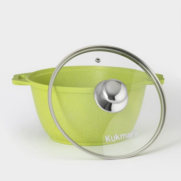 Кастрюля KUKMARA Trendy style, 3 л, d=22 см, со стеклянной крышкой, антипригарное покрытие, литой алюминий, зелёная