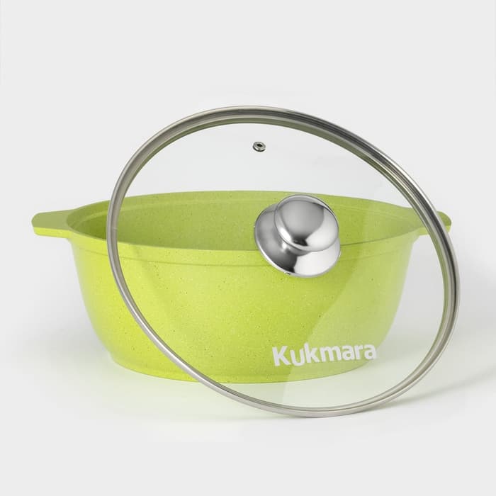Кастрюля-жаровня KUKMARA Trendy style, 4 л, d=26 см, h=11 см, антипригарное покрытие, стеклянная крышка, зелёная¶