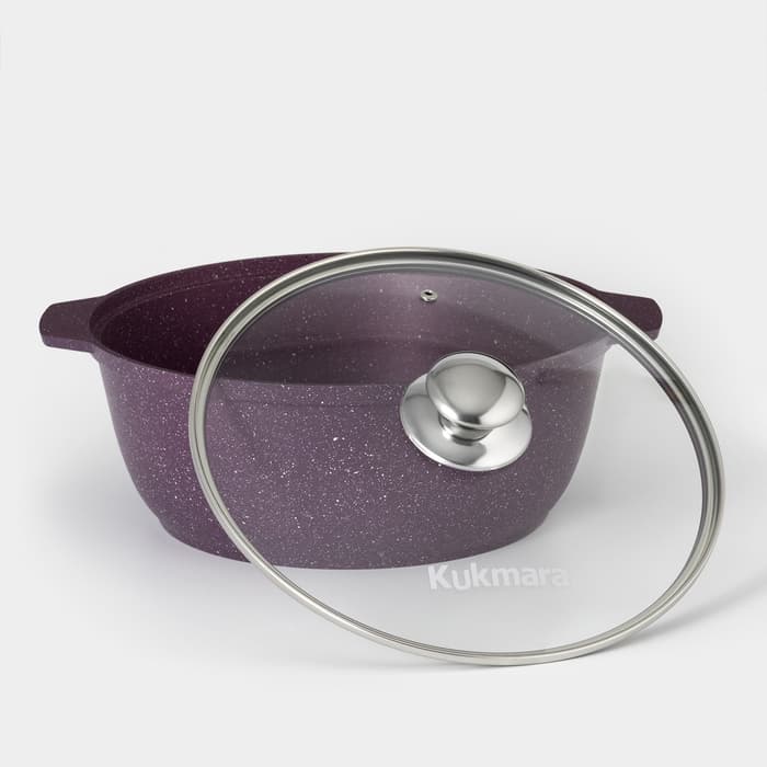 Кастрюля-жаровня KUKMARA Trendy style, 4 л, d=26 см, h=11 см, антипригарное покрытие, стеклянная крышка, фиолетовая