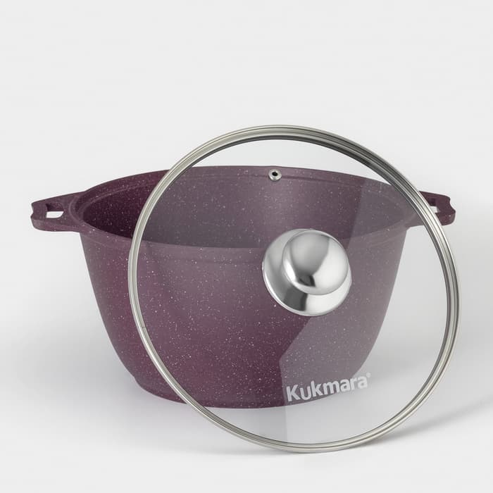 Кастрюля KUKMARA Trendy style, 4 л, d=24 см, h=14.5 см, стеклянная крышка, антипригарное покрытие, литой алюминий, фиолетовая