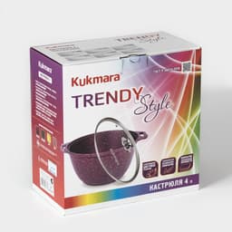 Кастрюля KUKMARA Trendy style, 4 л, d=24 см, h=14.5 см, стеклянная крышка, антипригарное покрытие, литой алюминий, фиолетовая