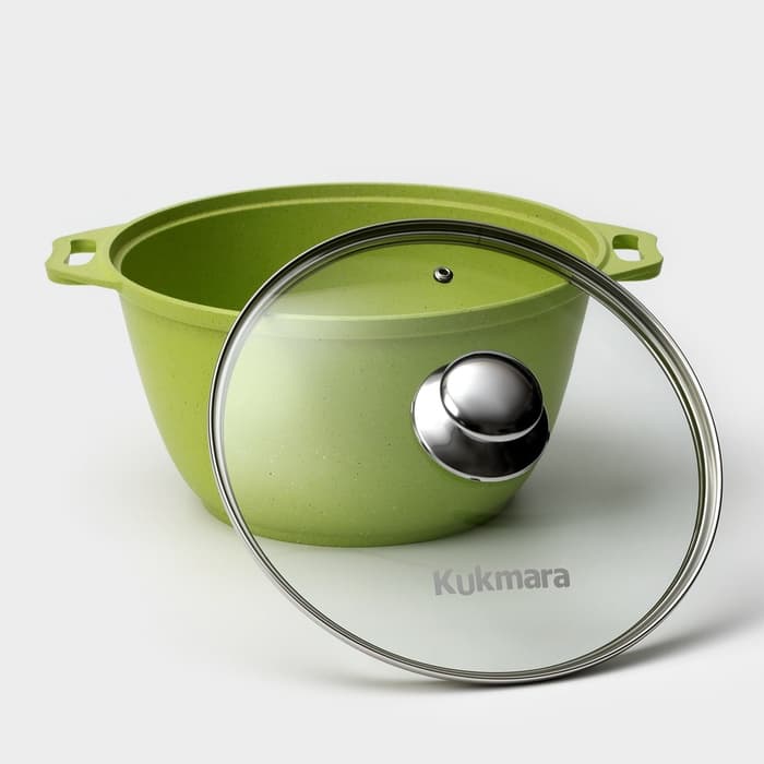 Кастрюля KUKMARA Trendy style, 4 л, d=24 см, h=14.5 см, стеклянная крышка, антипригарное покрытие, литой алюминий, зелёная