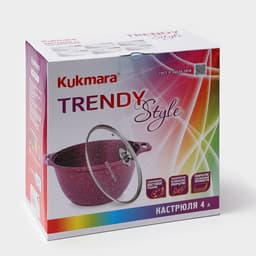 Кастрюля KUKMARA Trendy style, 4 л, d=24 см, h=14.5 см, стеклянная крышка, антипригарное покрытие, литой алюминий, зелёная