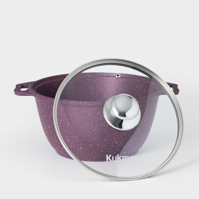 Кастрюля KUKMARA Trendy style, 3 л, d=22 см, со стеклянной крышкой, антипригарное покрытие, литой алюминий, фиолетовая