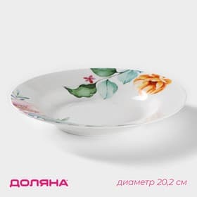 Тарелка глубокая Доляна «Пташка», d=20.2 см, фарфор, белая
