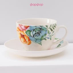 Сервиз чайный Доляна «Пташка», 12 предметов: 6 чашек 250 мл, 6 блюдец d=15 см, фарфор, белый