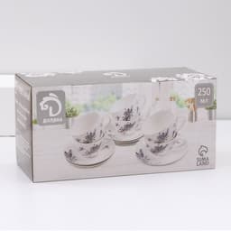 Сервиз чайный Доляна «Пташка», 12 предметов: 6 чашек 250 мл, 6 блюдец d=15 см, фарфор, белый