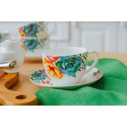 Сервиз чайный Доляна «Пташка», 12 предметов: 6 чашек 250 мл, 6 блюдец d=15 см, фарфор, белый