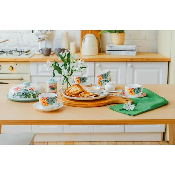 Сервиз чайный Доляна «Пташка», 12 предметов: 6 чашек 250 мл, 6 блюдец d=15 см, фарфор, белый