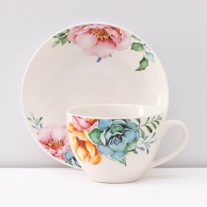 Сервиз чайный Доляна «Пташка», 12 предметов: 6 чашек 250 мл, 6 блюдец d=15 см, фарфор, белый