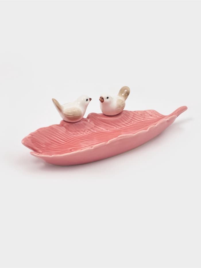 Блюдо керамическое «Птички на листочке», 21×8×5 см, цвет розовый