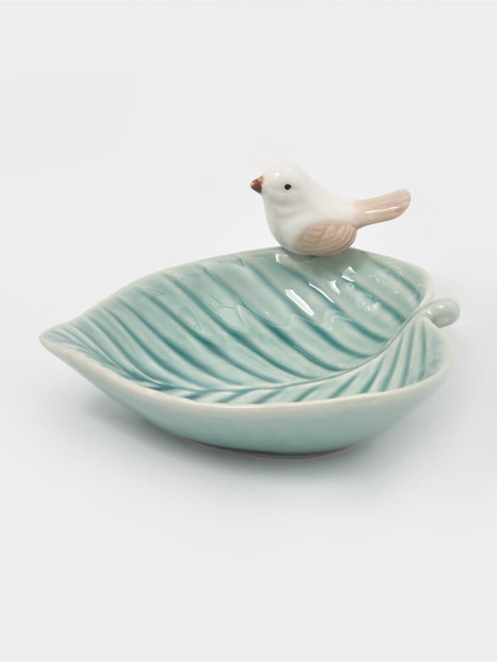 Блюдо керамическое «Птичка на листочке», 15.5×15.5 см, цвет голубой