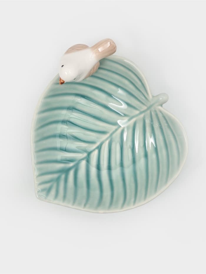 Блюдо керамическое «Птичка на листочке», 15.5×15.5 см, цвет голубой