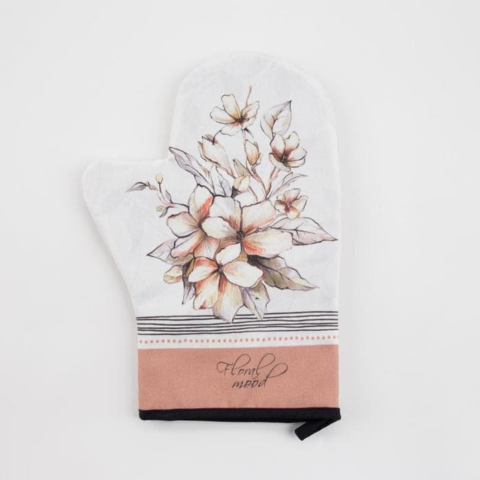 Варежка - прихватка Этель Floral mood, 20×28 см, 100% хлопок, саржа, ватин 250 г/м²