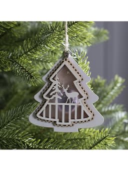 Ёлочная игрушка «Ёлочка с оленем», 10×10×2 см, 4 LED, от батареек, свечение тёплое белое