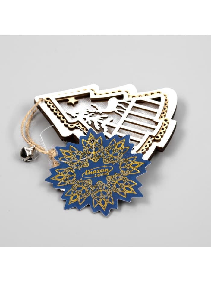 Ёлочная игрушка «Ёлочка с оленем», 10×10×2 см, 4 LED, от батареек, свечение тёплое белое