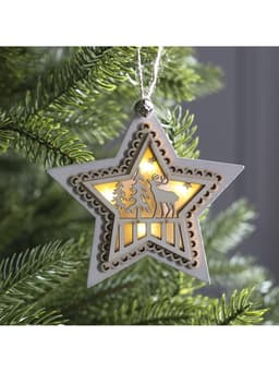 Ёлочная игрушка «Звезда с оленем», 10×10×2 см, 4 LED, от батареек, свечение тёплое белое