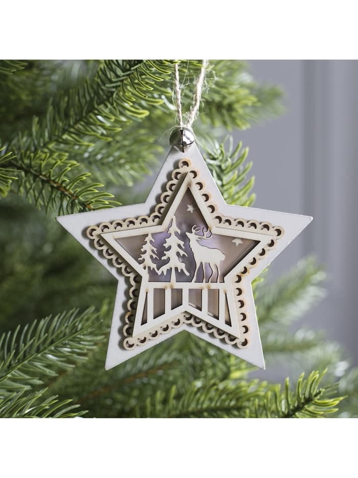 Ёлочная игрушка «Звезда с оленем», 10×10×2 см, 4 LED, от батареек, свечение тёплое белое