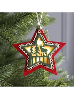 Ёлочная игрушка «Красная звезда с оленем», 10×10×2 см, 4 LED, от батареек, свечение тёплое белое