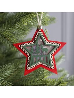 Ёлочная игрушка «Красная звезда с оленем», 10×10×2 см, 4 LED, от батареек, свечение тёплое белое