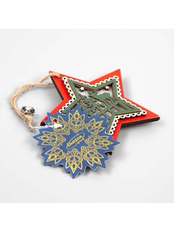 Ёлочная игрушка «Красная звезда с оленем», 10×10×2 см, 4 LED, от батареек, свечение тёплое белое