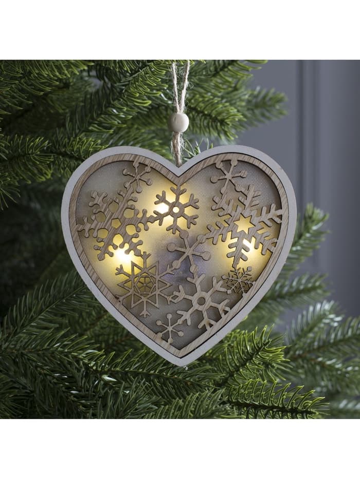 Ёлочная игрушка «Сердце в снежинках», 13×13×1 см, 3 LED, от батареек, свечение тёплое белое