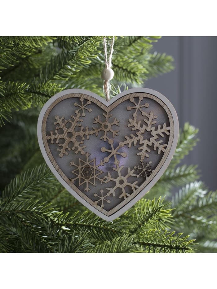 Ёлочная игрушка «Сердце в снежинках», 13×13×1 см, 3 LED, от батареек, свечение тёплое белое