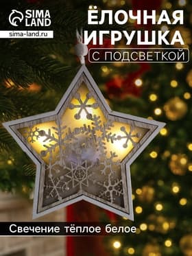 Ёлочная игрушка «Звезда в снежинках», 13×13×1 см, 3 LED, от батареек, свечение тёплое белое