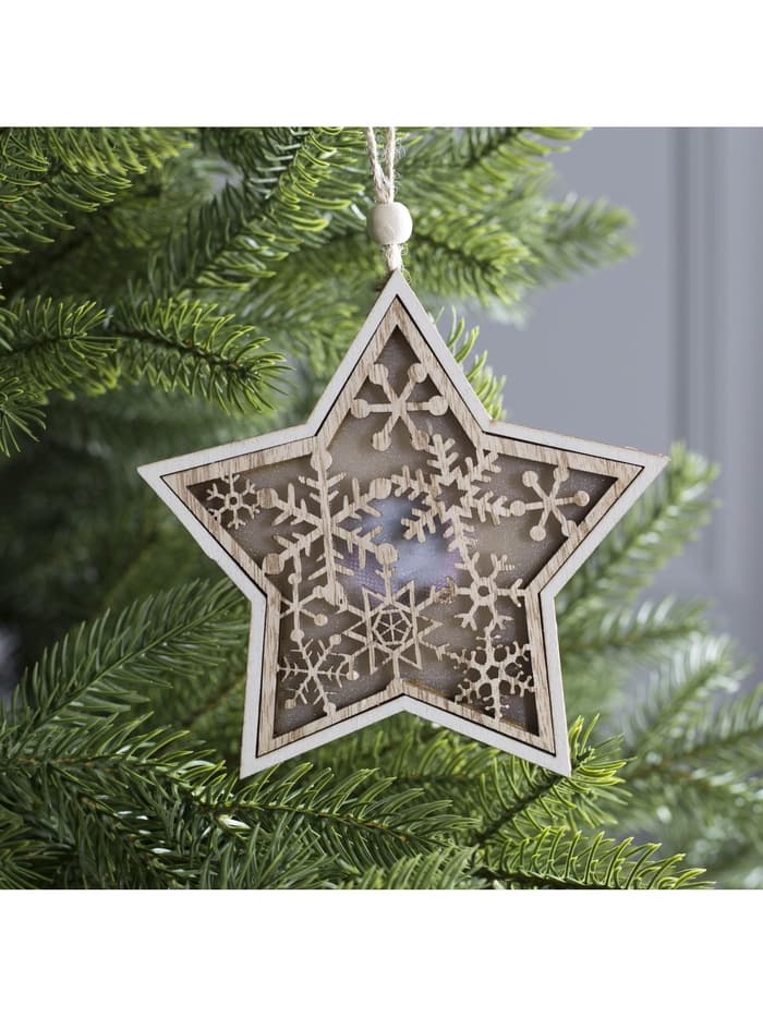 Ёлочная игрушка «Звезда в снежинках», 13×13×1 см, 3 LED, от батареек, свечение тёплое белое