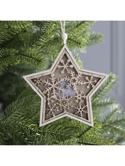 Ёлочная игрушка «Звезда в снежинках», 13×13×1 см, 3 LED, от батареек, свечение тёплое белое