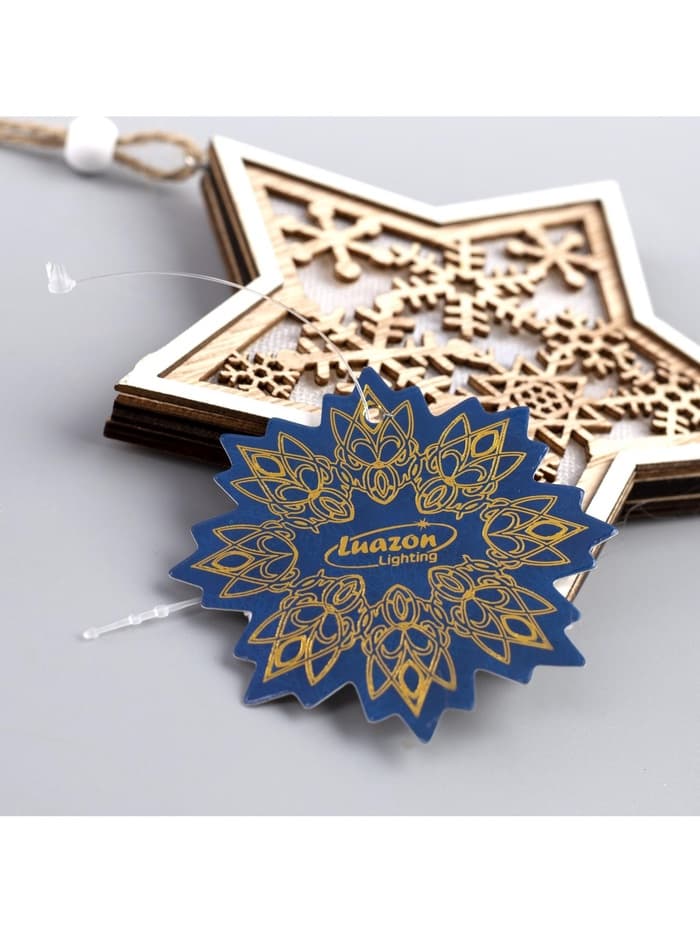 Ёлочная игрушка «Звезда в снежинках», 13×13×1 см, 3 LED, от батареек, свечение тёплое белое