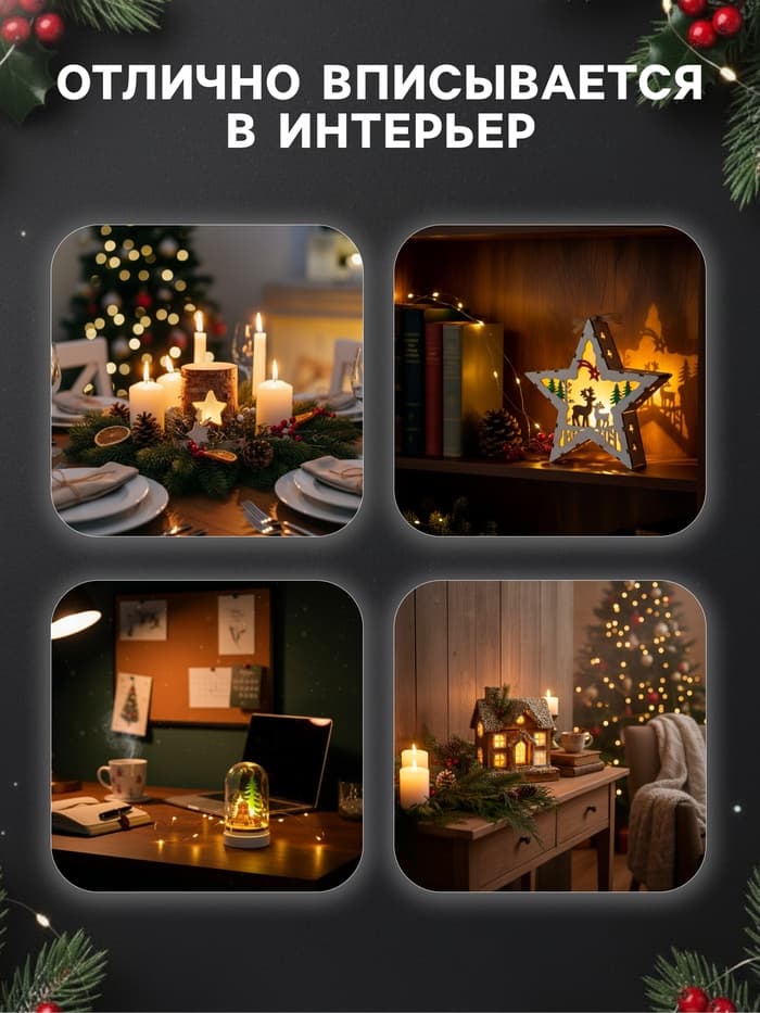 Светодиодная фигура «Дед Мороз» 24×13×5 см, дерево, от батареек АА×2, свечение тёплое белое