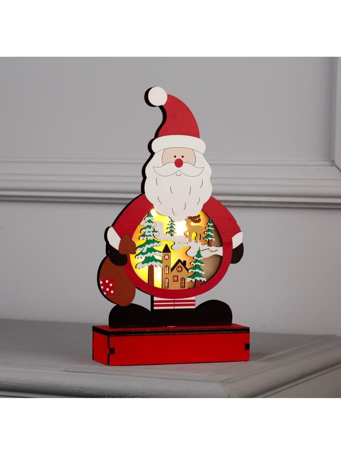 Светодиодная фигура «Дед Мороз» 24×13×5 см, дерево, от батареек АА×2, свечение тёплое белое