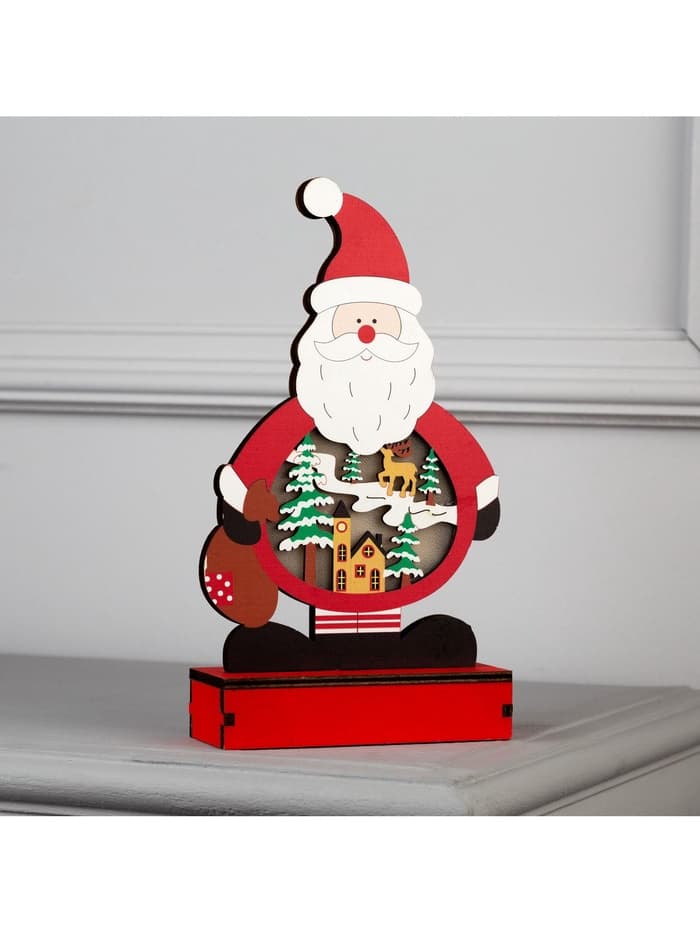 Светодиодная фигура «Дед Мороз» 24×13×5 см, дерево, от батареек АА×2, свечение тёплое белое