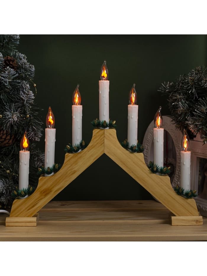 Светодиодная фигура «Рождественская горка» 39.5×33×5 см, дерево, 220 В, эффект пламени