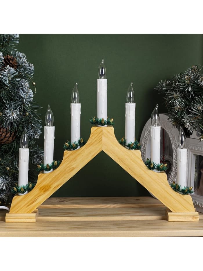 Светодиодная фигура «Рождественская горка» 39.5×33×5 см, дерево, 220 В, эффект пламени