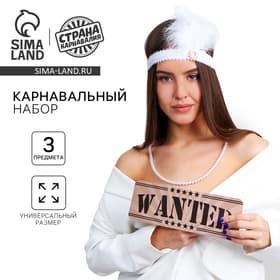 Карнавальный набор «Кокетка» повязка на голову с пером, бусы, табличка