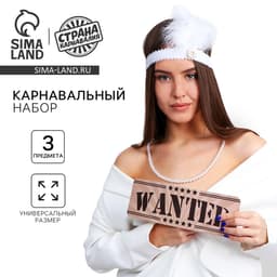 Карнавальный набор «Кокетка» повязка на голову с пером, бусы, табличка