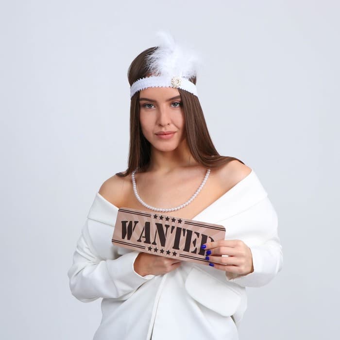 Карнавальный набор «Кокетка» повязка на голову с пером, бусы, табличка