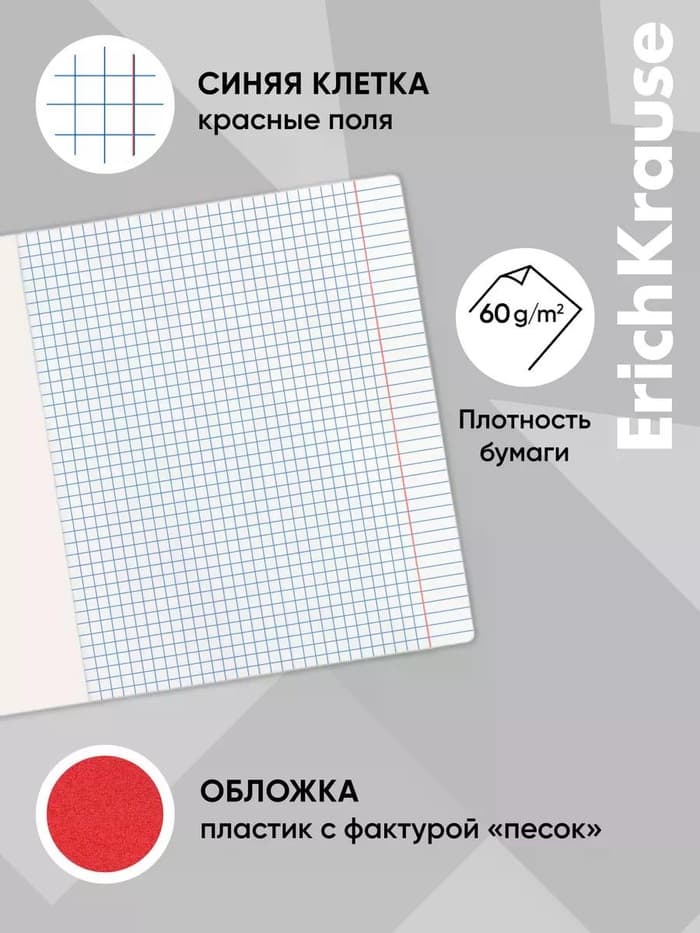Тетрадь на резинке ErichKrause. FolderBook А5+, 48 листов, в клетку, съёмная пластиковая обложка, красная