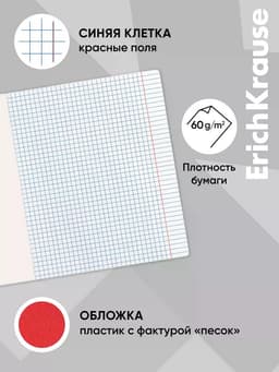 Тетрадь на резинке ErichKrause. FolderBook А5+, 48 листов, в клетку, съёмная пластиковая обложка, красная