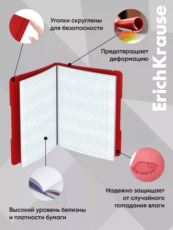 Тетрадь на резинке ErichKrause. FolderBook А5+, 48 листов, в клетку, съёмная пластиковая обложка, красная