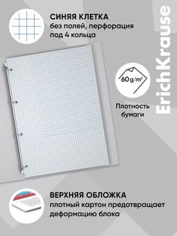 Сменный блок для тетради А4, на кольцах, 80 листов в клетку, Erich Krause