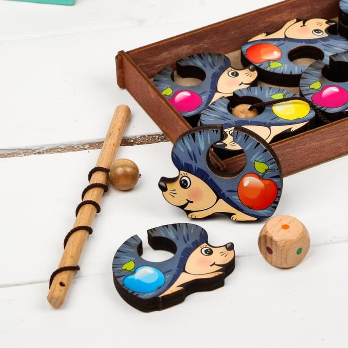 Рыбалка Деревянные Игрушки «Поймай-ка. Ёжики», удочка с шариком