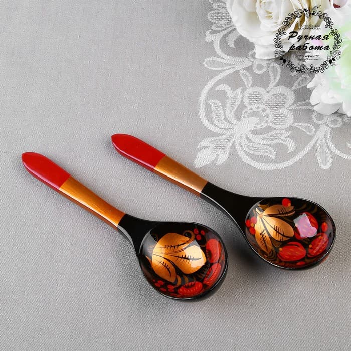 Ложка деревянная хохлома «Ягодка», салатная, 6×21 см