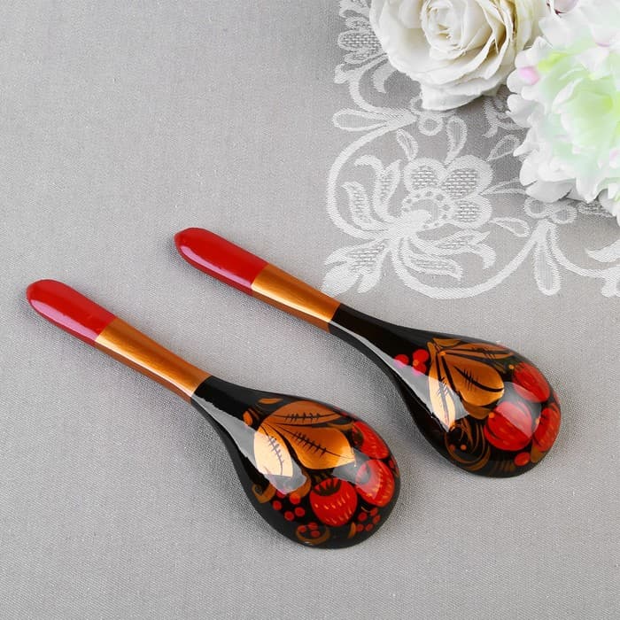 Ложка деревянная хохлома «Ягодка», салатная, 6×21 см