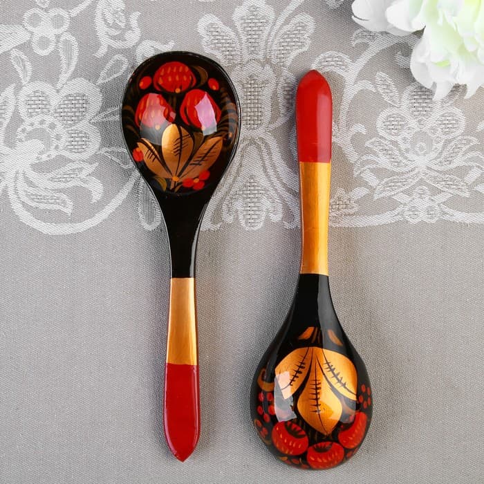 Ложка деревянная хохлома «Ягодка», салатная, 6×21 см