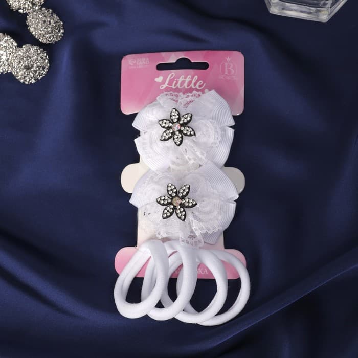 Набор для волос Выбражулька «Бантик страз», 2 зажима, 4 резинки, цветок, белый