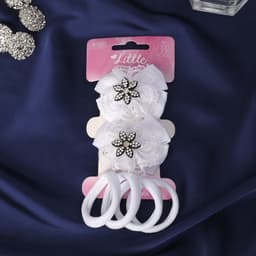 Набор для волос Выбражулька «Бантик страз», 2 зажима, 4 резинки, цветок, белый