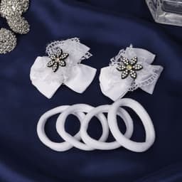 Набор для волос Выбражулька «Бантик страз», 2 зажима, 4 резинки, цветок, белый